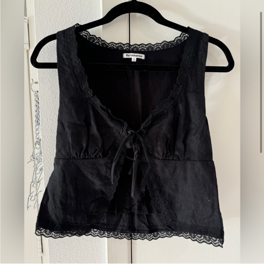 Reformation Rosalie Linen Top Black Size 4